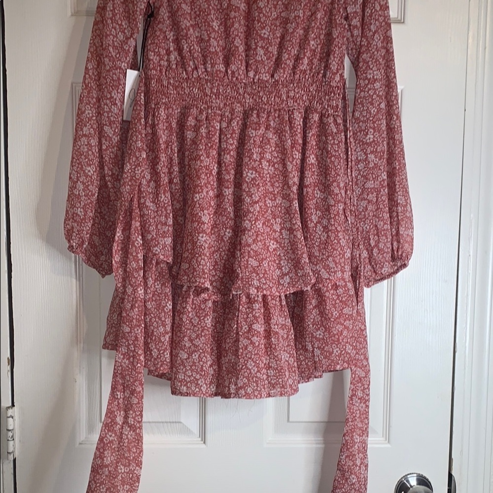 Floral V-Neck Red Dress - Picture 7 of 12